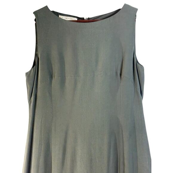 Vintage 1990s Sea Green 8 Laura Ashley Shift Dress 100% Silk Academic Minimalist - Picture 2 of 6